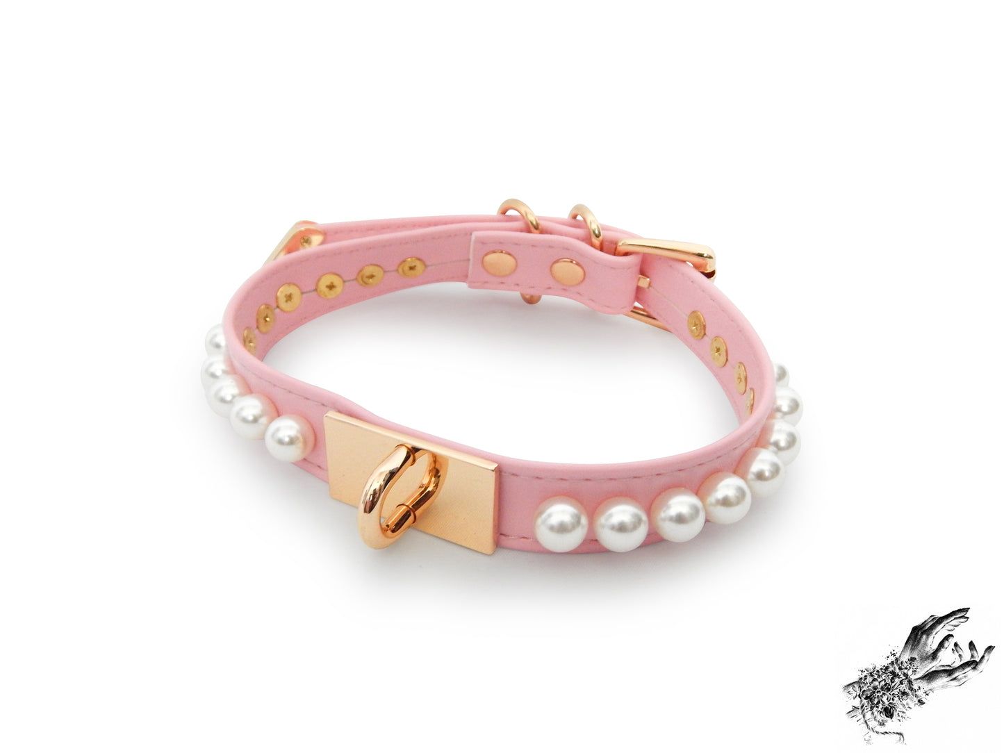 Pink and Gold Pearl Heart Padlock Choker - 8th Sin