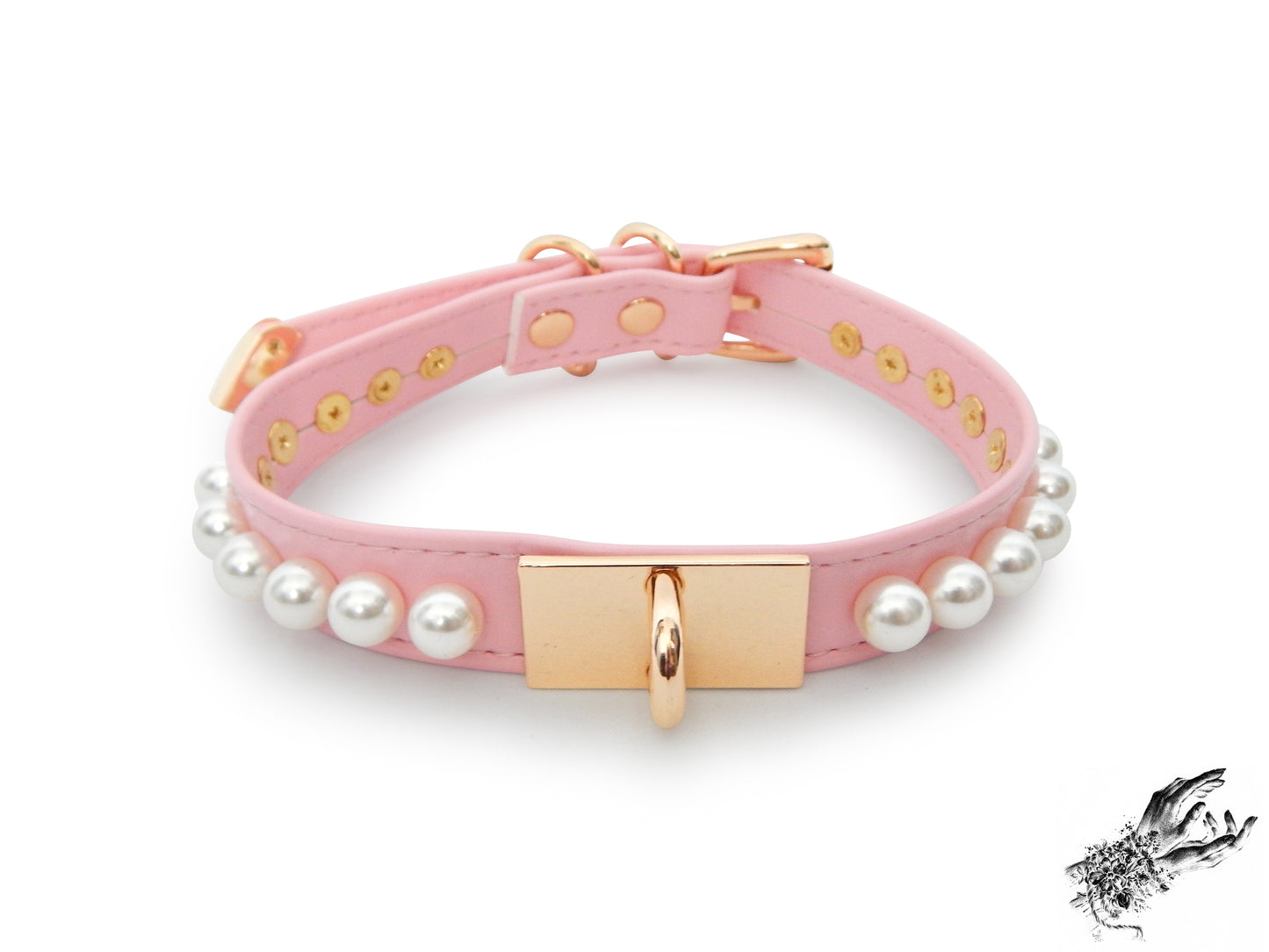 Pink and Gold Pearl Heart Padlock Choker - 8th Sin