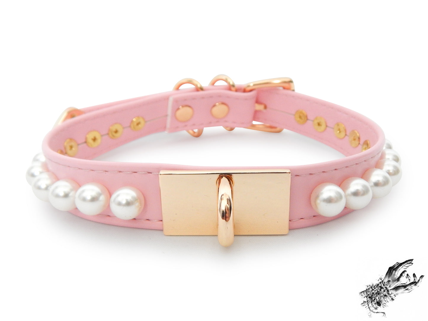 Pink and Gold Pearl Heart Padlock Choker - 8th Sin