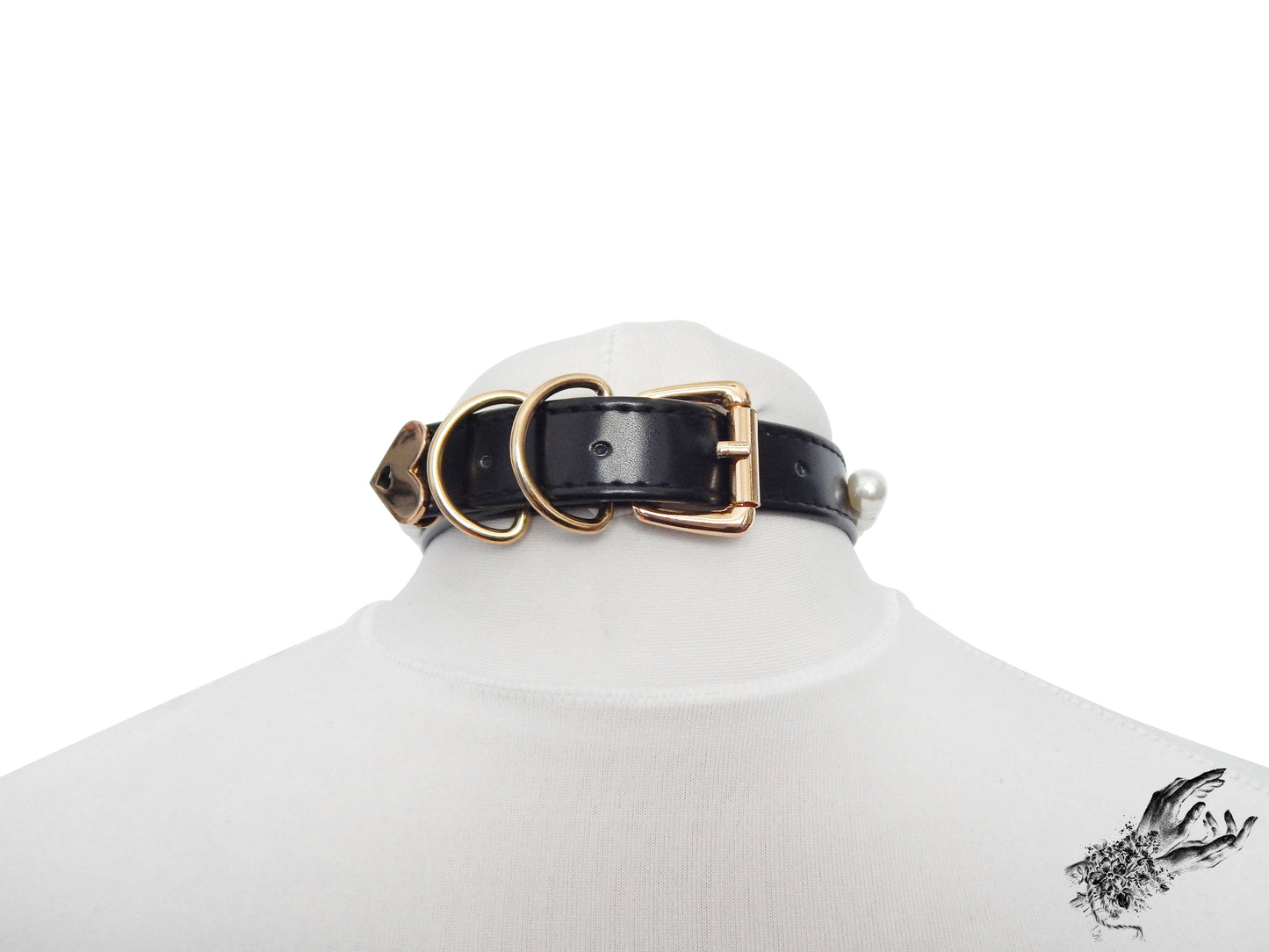 Black and Gold Pearl Heart Padlock Choker - {{variant_title}}
