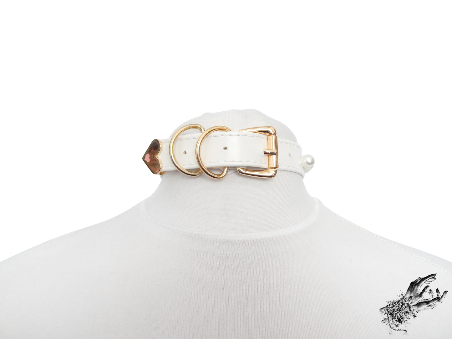 White and Gold Pearl Heart Padlock Choker - {{variant_title}}