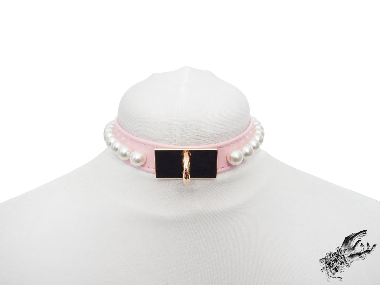 Pink and Gold Pearl Heart Padlock Choker - 8th Sin