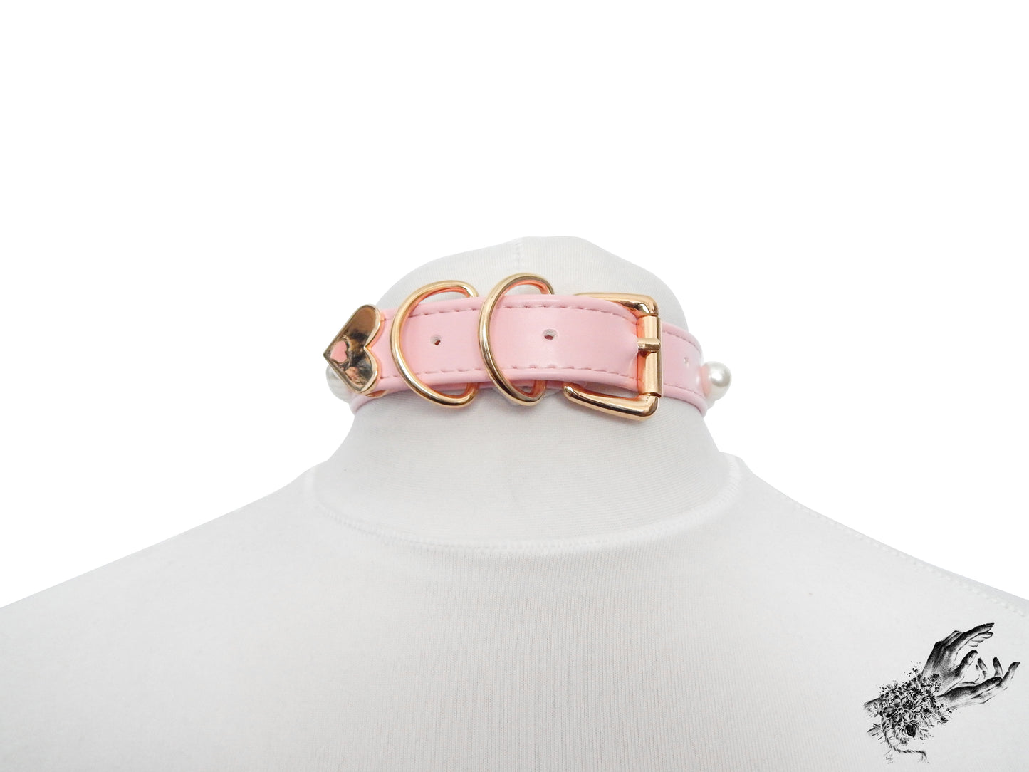 Pink and Gold Pearl Heart Padlock Choker - 8th Sin