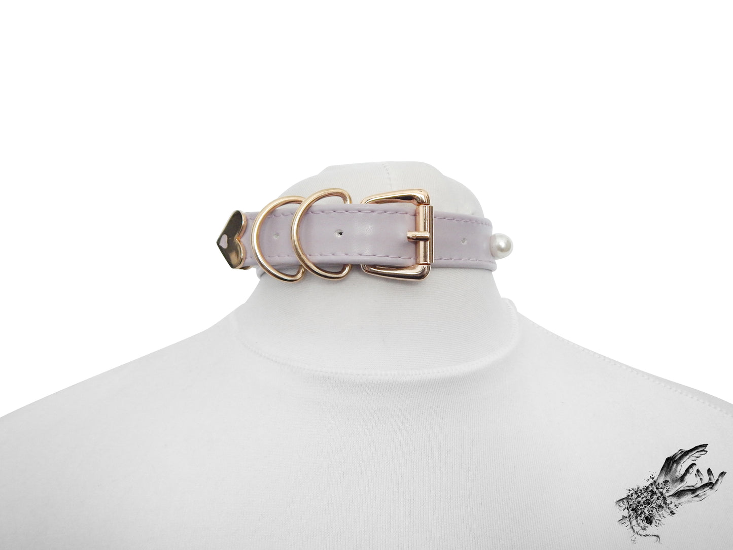 Lilac and Gold Pearl Heart Padlock Choker - {{variant_title}}