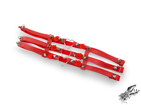 Red 3 Strap Heart Ring Garter - 8th Sin