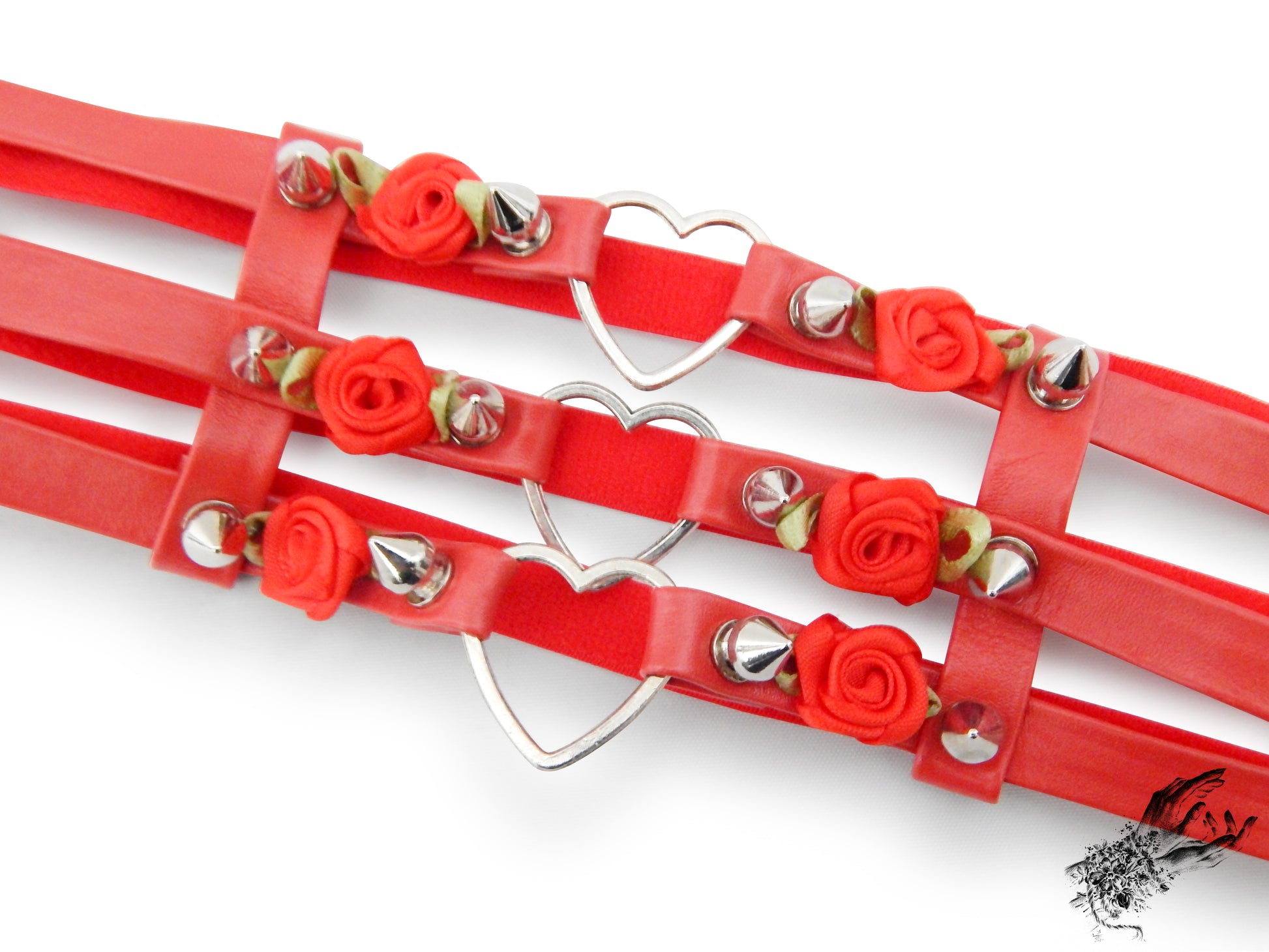 Red 3 Strap Heart Ring Garter - 8th Sin