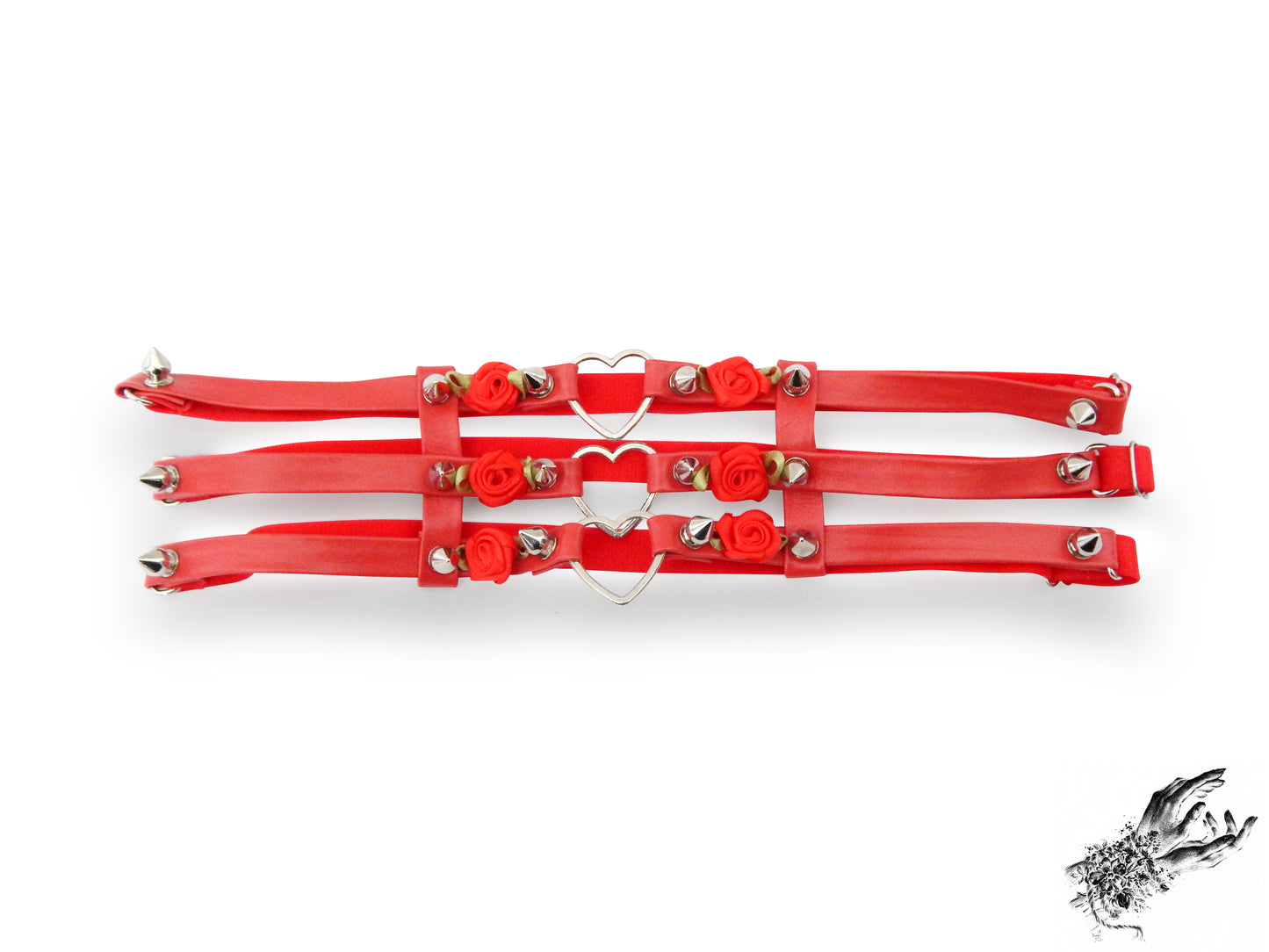 Red 3 Strap Heart Ring Garter - 8th Sin