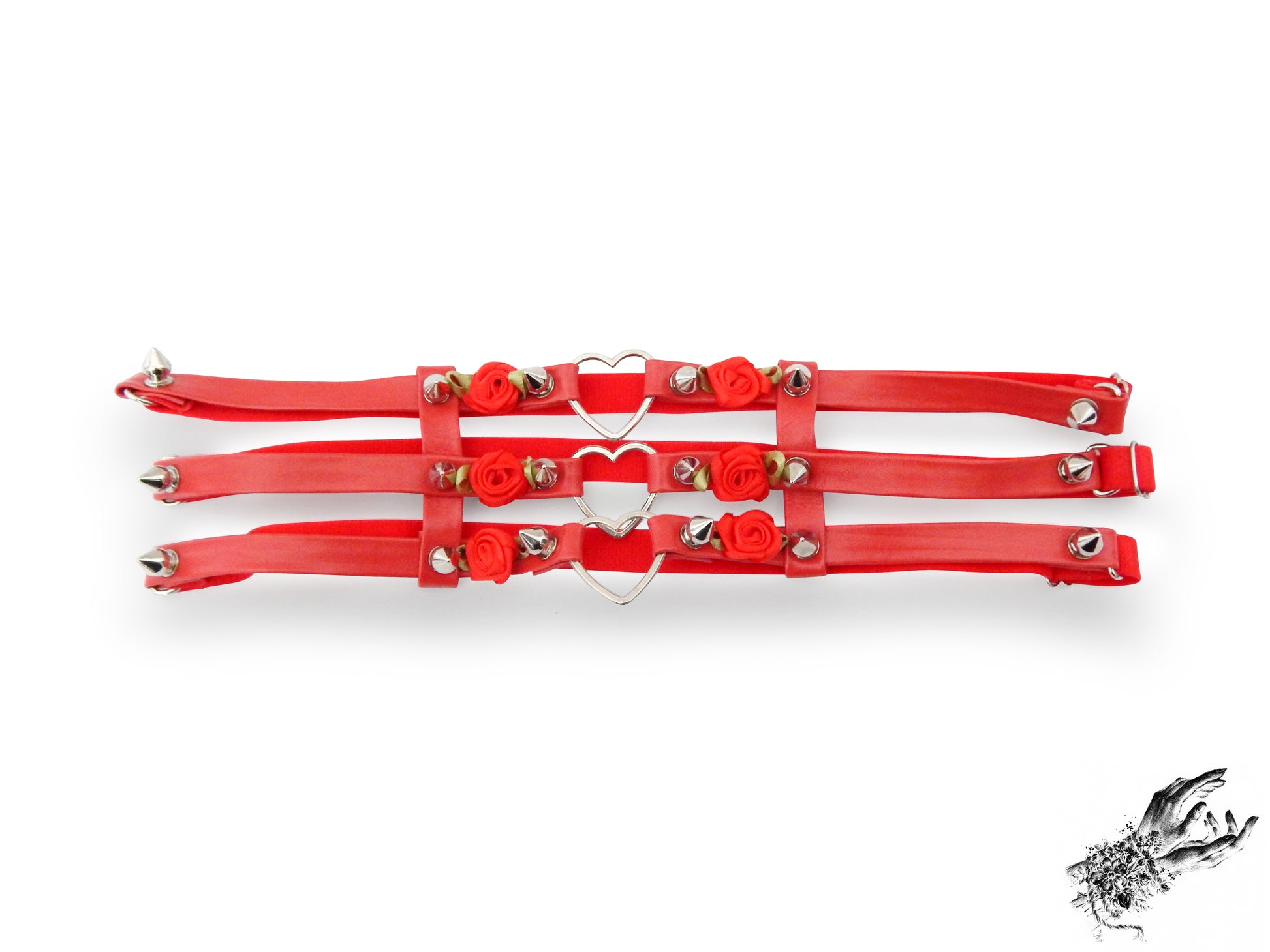Red 3 Strap Heart Ring Garter - 8th Sin