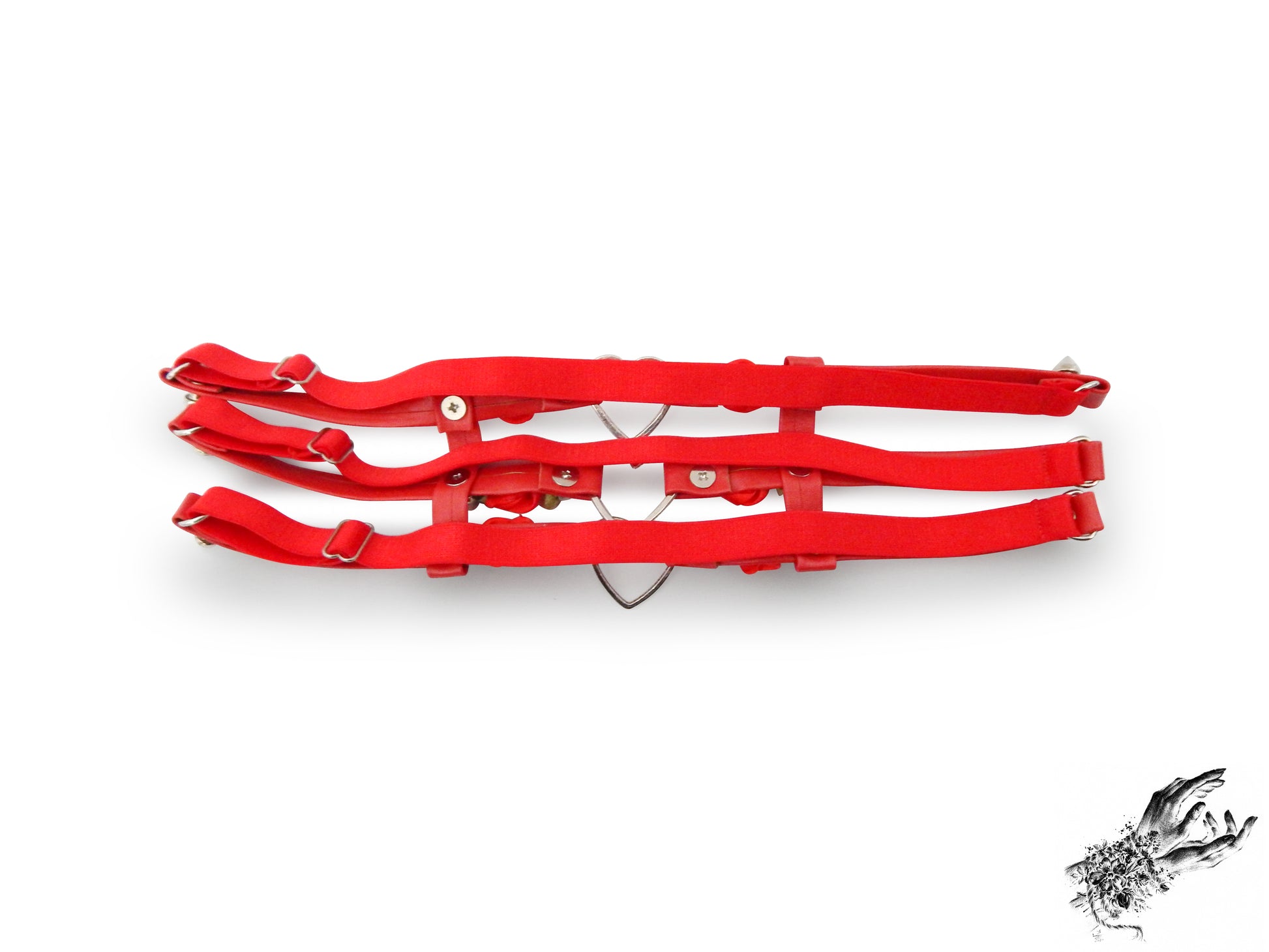 Red 3 Strap Heart Ring Garter - 8th Sin