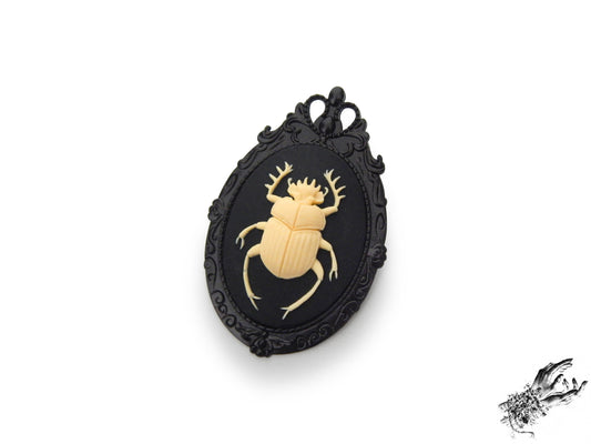 Gunmetal Black Beetle Cameo Brooch