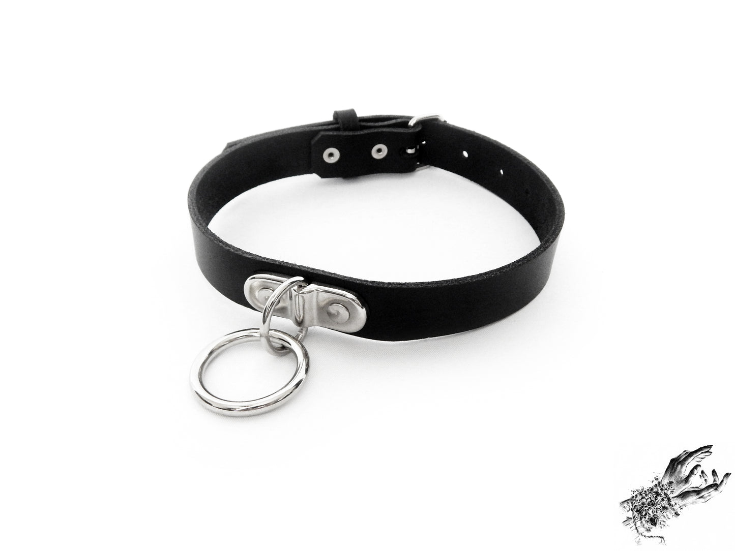 Black Leather D and O Ring Choker - 8th Sin
