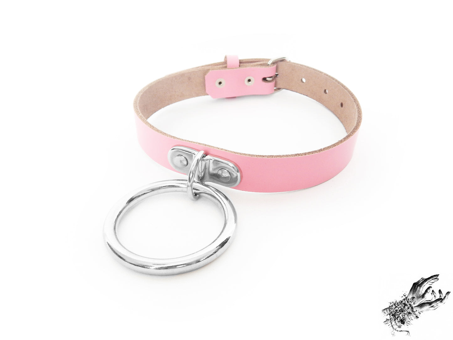 Pink Leather D and O Ring Choker - 8th Sin