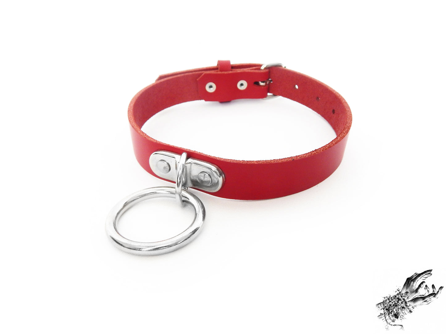 Red Leather D and O Ring Choker - 8th Sin