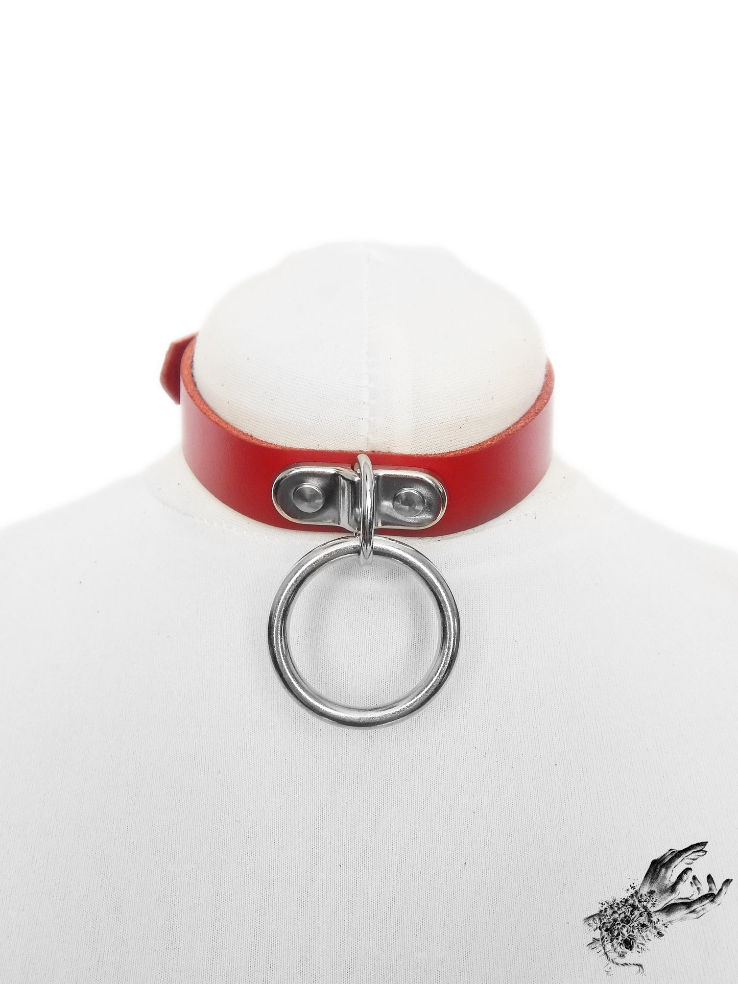 Red Leather D and O Ring Choker - 8th Sin