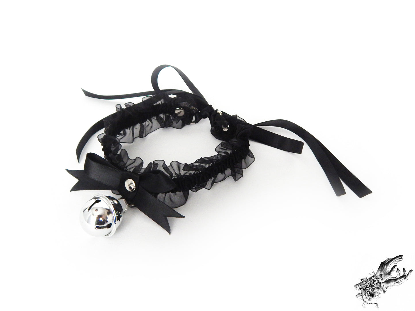 Black Ruffled Bell 2-in-1 Choker/Garter - Black Lace Collar - 8th Sin