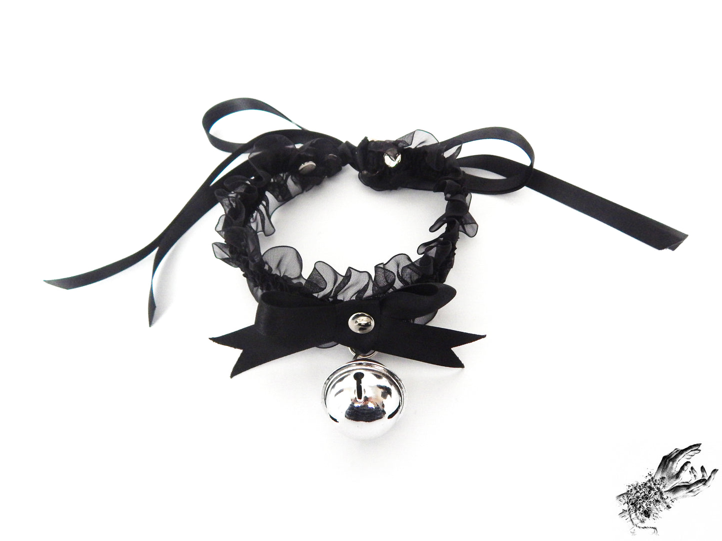 Black Ruffled Bell 2-in-1 Choker/Garter - Black Lace Collar - 8th Sin