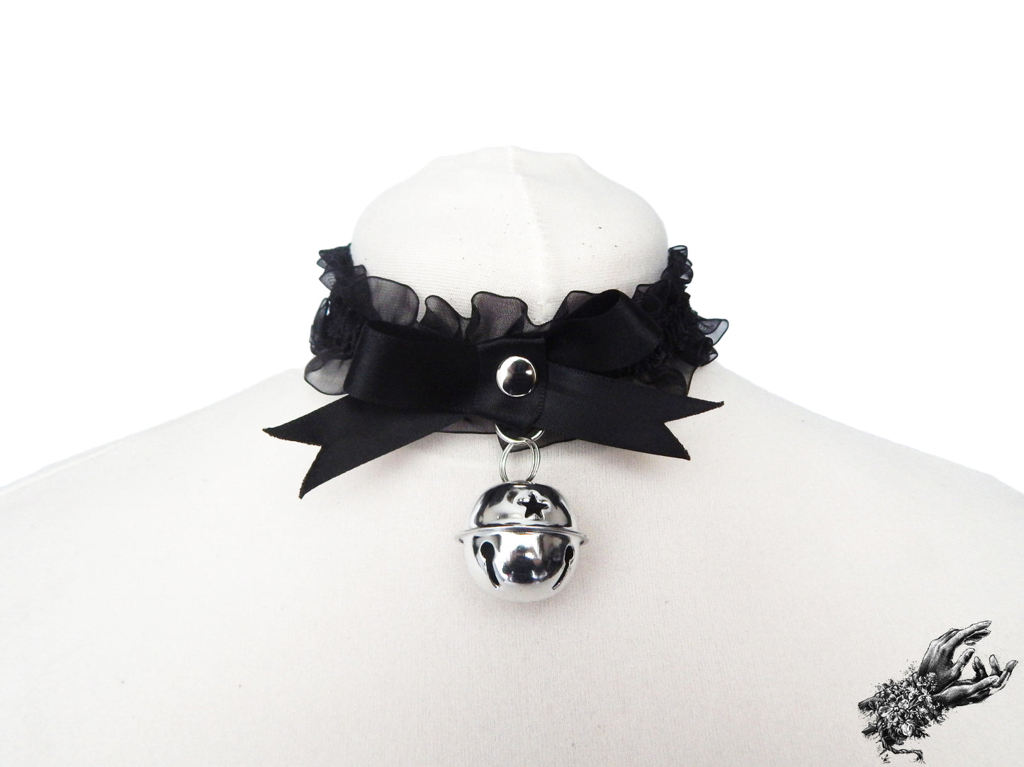 Black Ruffled Bell 2-in-1 Choker/Garter - Black Lace Collar - 8th Sin