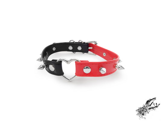 Half Black and Half Red Studded Heart Ring Choker
