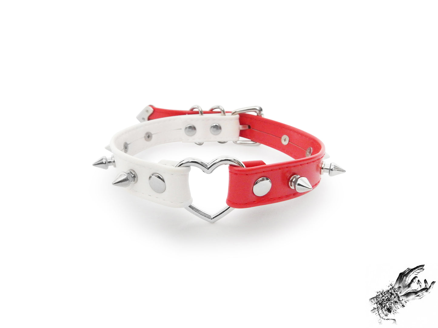Half Red and Half White Studded Heart Ring Choker