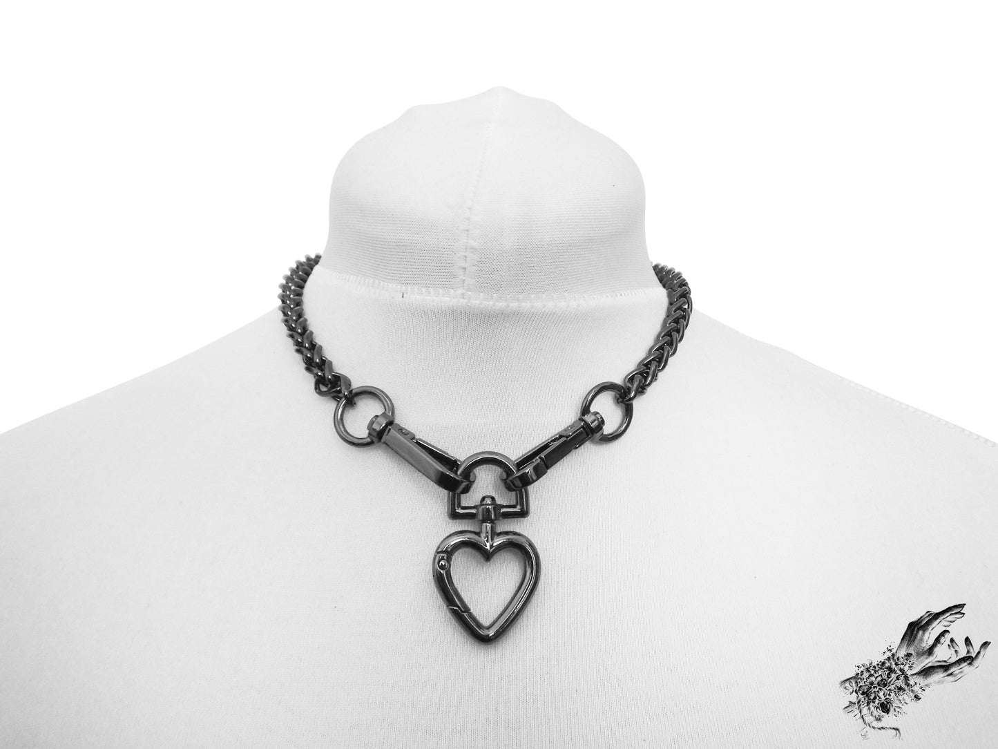 Black Chunky Chain and Heart Choker - 8th Sin
