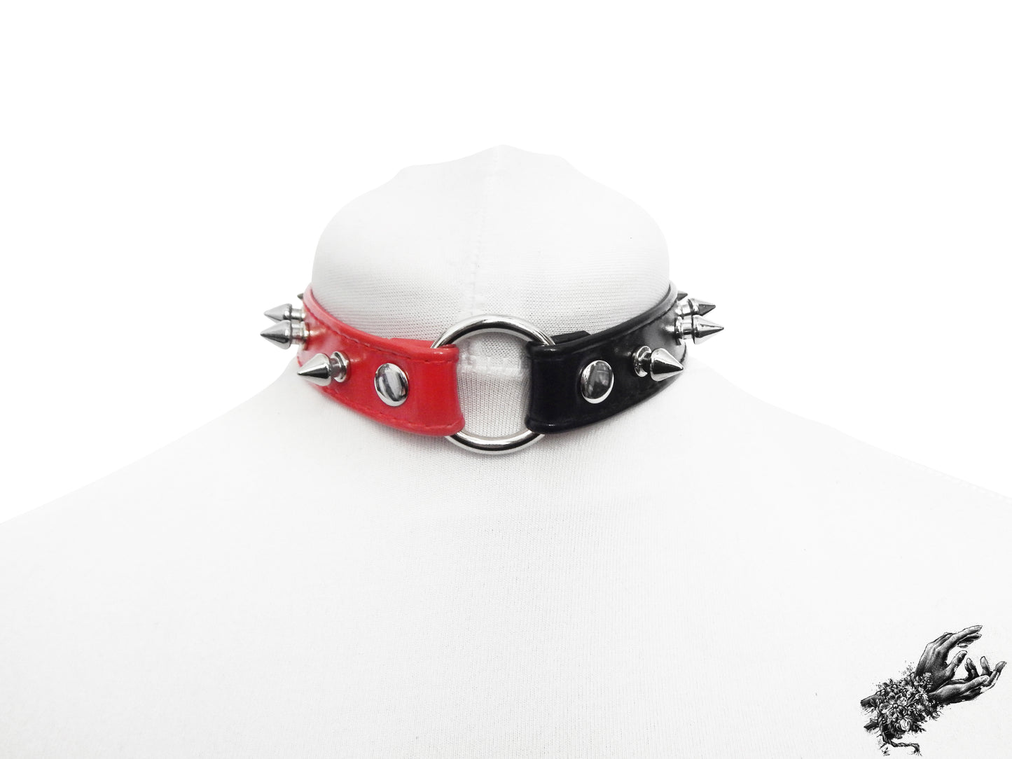 Half Black and Half Red Studded O Ring Choker