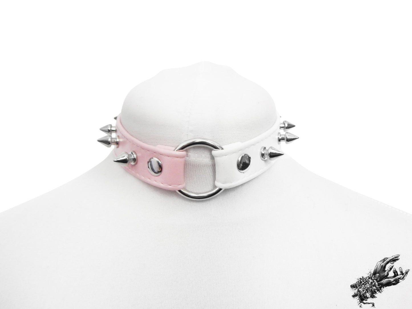 Half Pink and Half White Studded O Ring Choker - 8th Sin
