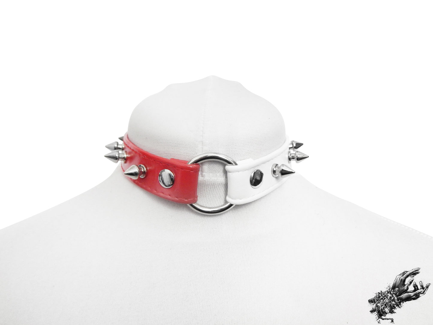 Half Red and Half White Studded O Ring Choker