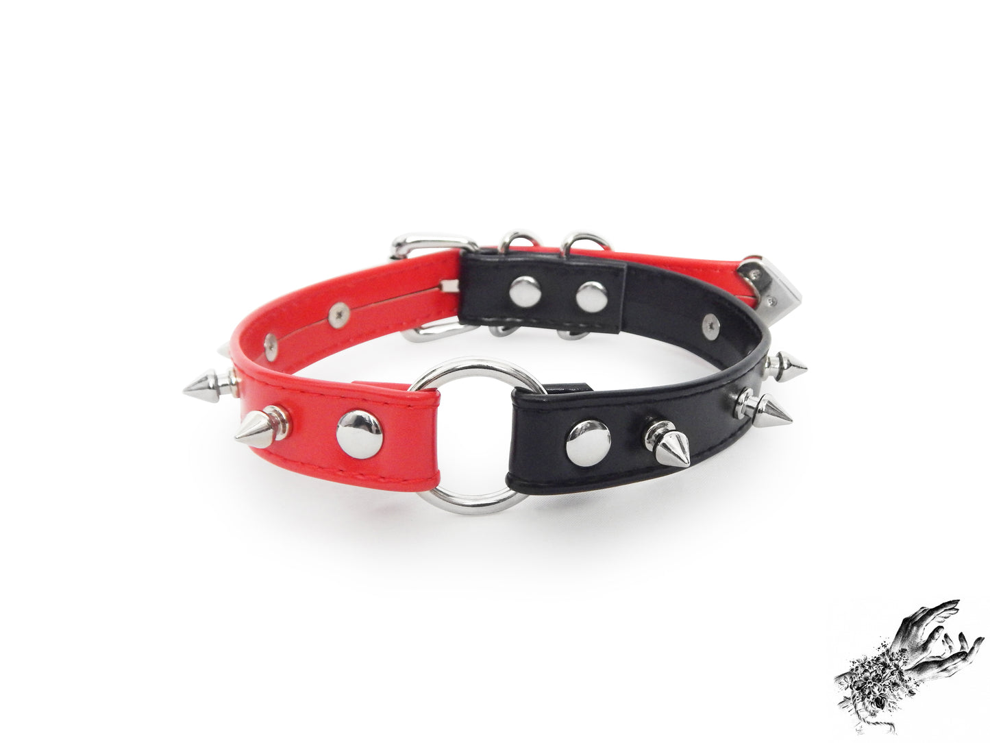 Half Black and Half Red Studded O Ring Choker