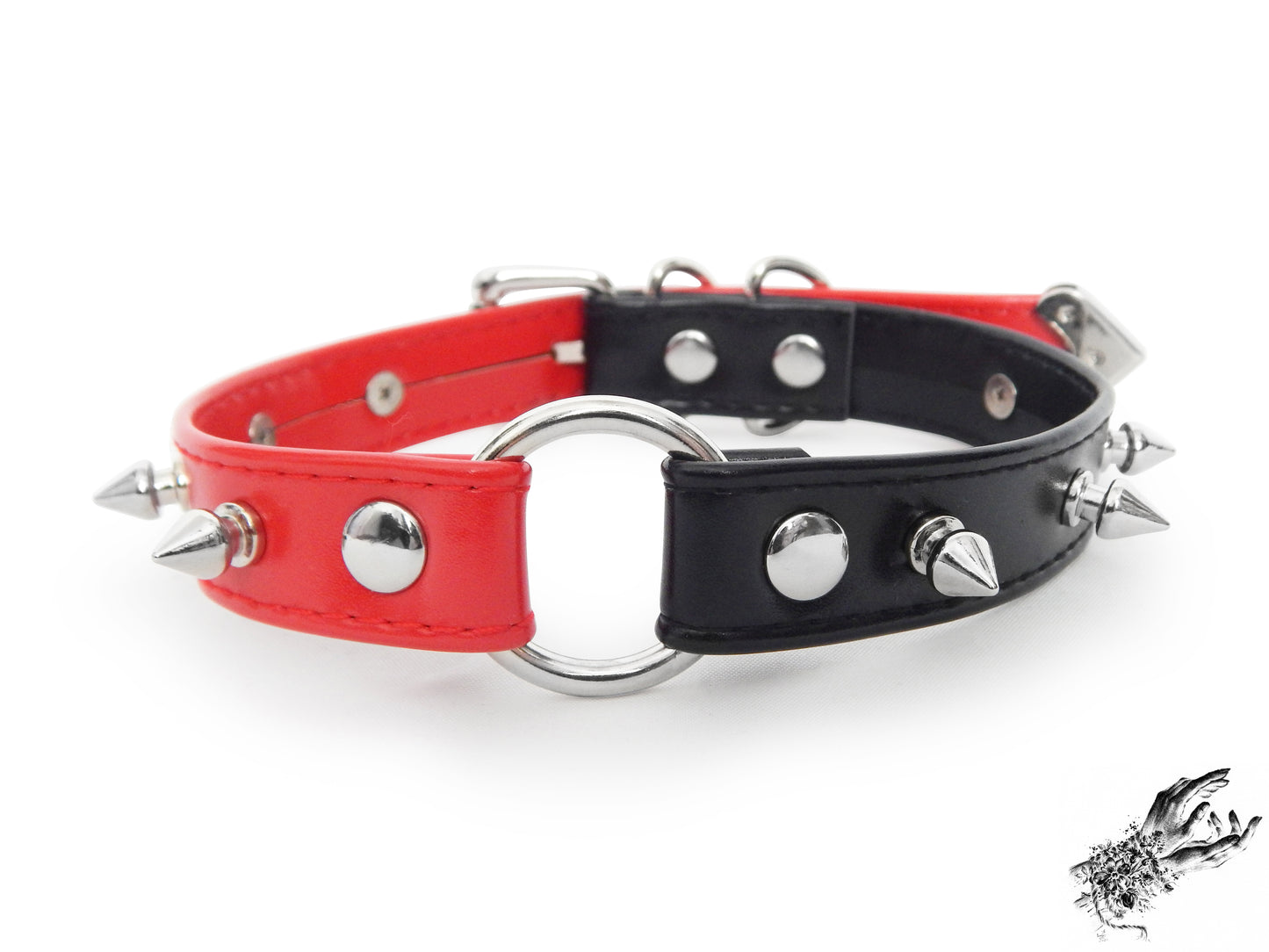 Half Black and Half Red Studded O Ring Choker