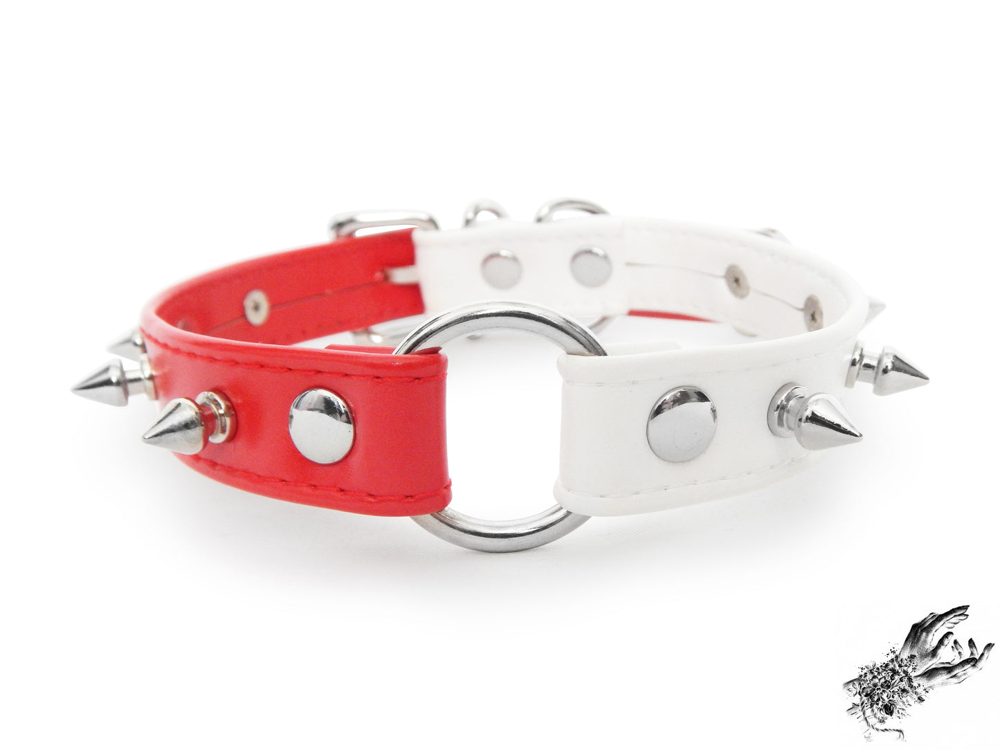 Half Red and Half White Studded O Ring Choker