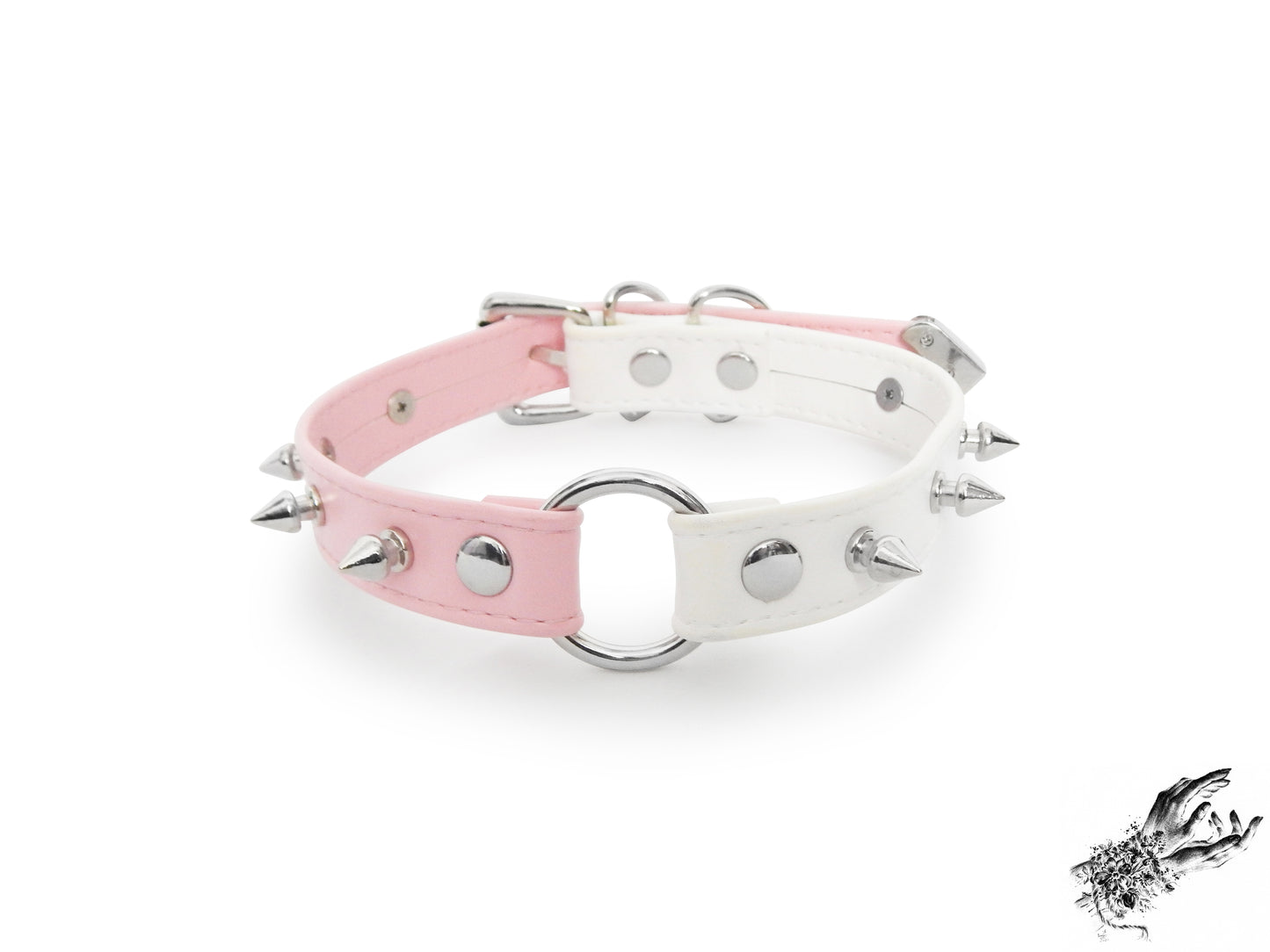 Half Pink and Half White Studded O Ring Choker - 8th Sin