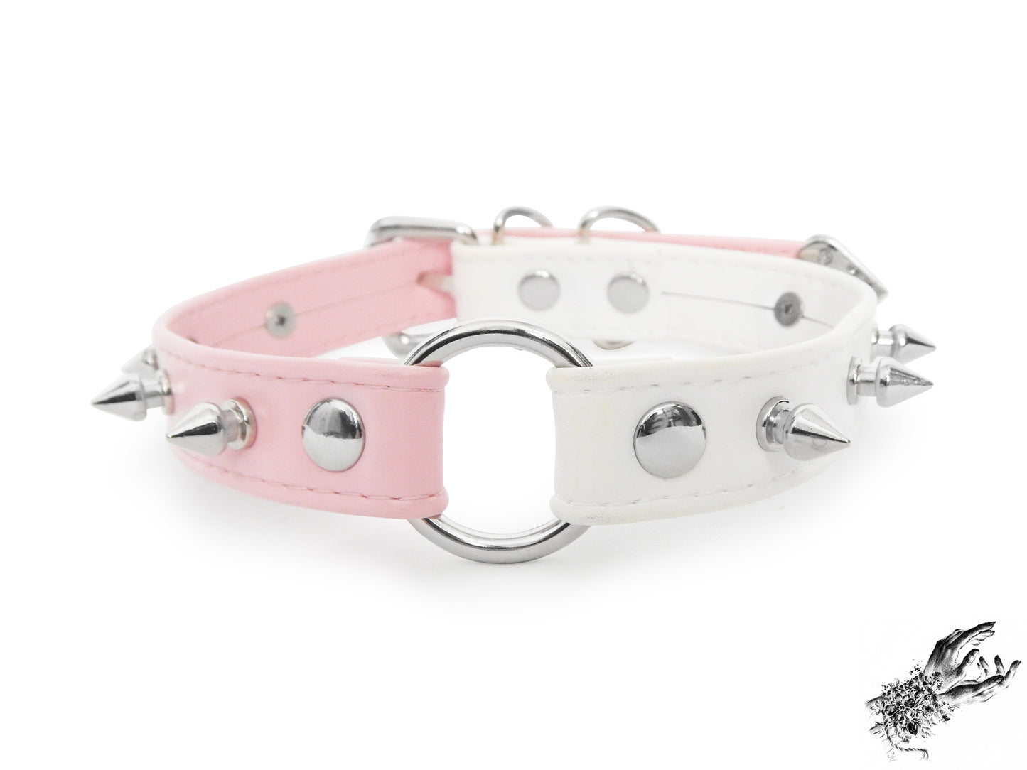Half Pink and Half White Studded O Ring Choker - 8th Sin