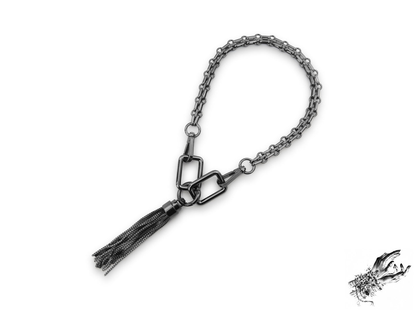 Black Chunky Square Chain and Tassel Necklace - 8th Sin