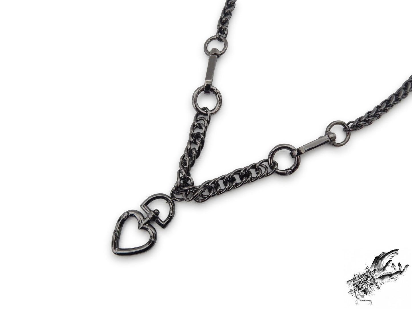 Black Chunky Chain and Heart Necklace - 8th Sin
