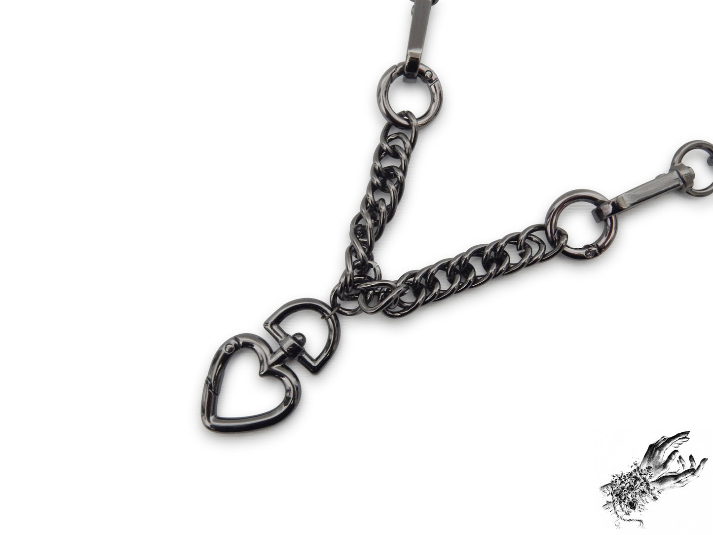 Black Chunky Chain and Heart Necklace - 8th Sin