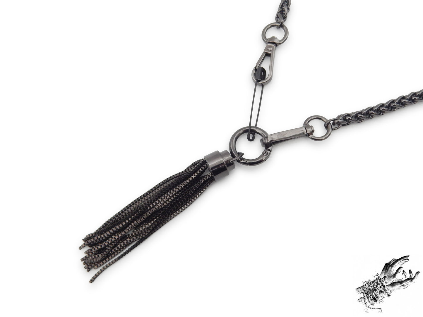 Black Safety Pin and Tassel Necklace - 8th Sin