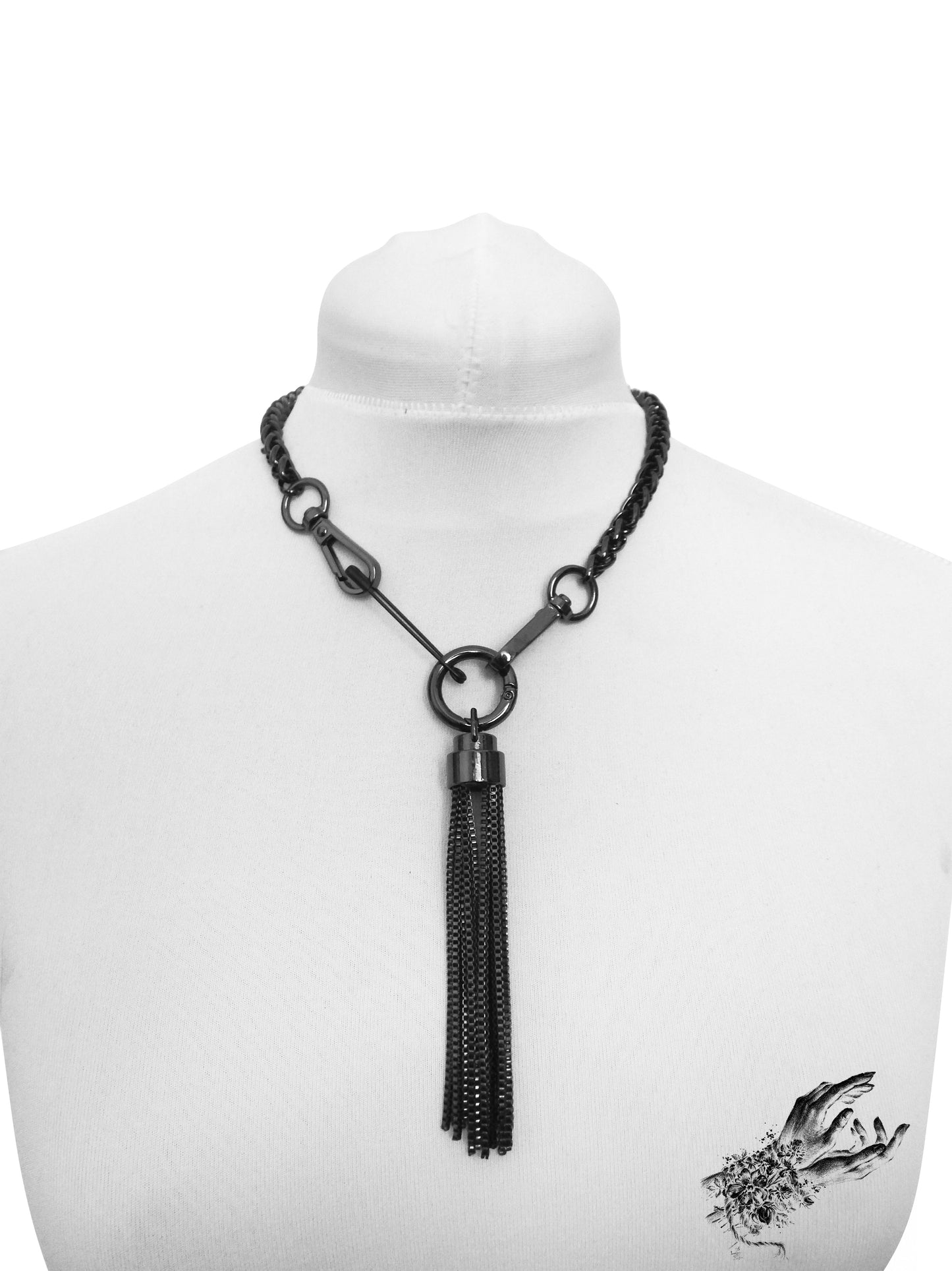 Black Safety Pin and Tassel Necklace - 8th Sin