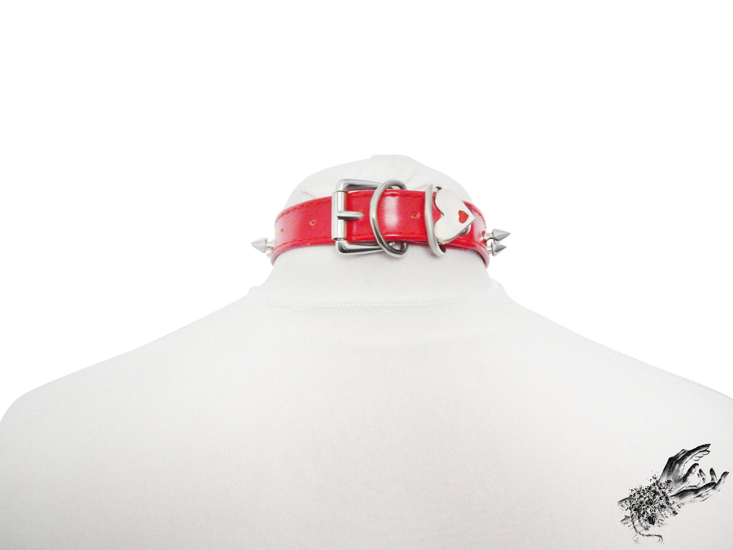 Red Faux Leather Studded O Ring Choker - REGULAR SIZE