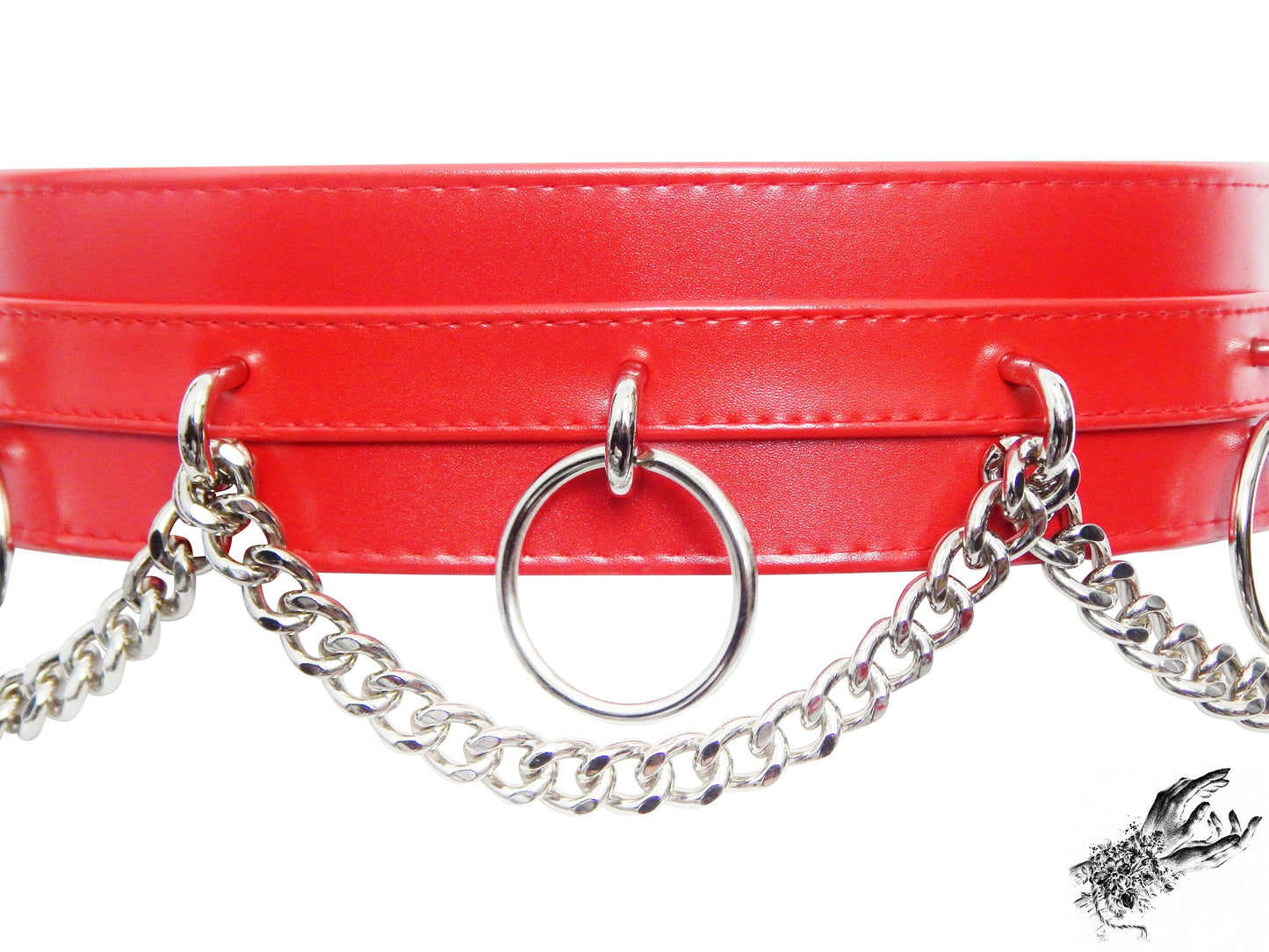 Red Vegan Leather O Ring and Chain Belt - SALE - {{variant_title}}
