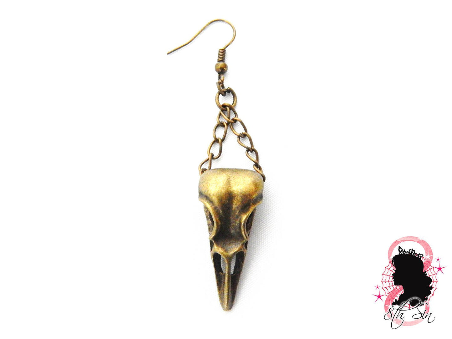 Antique Bronze Chained Bird Skull Earrings - 8th Sin