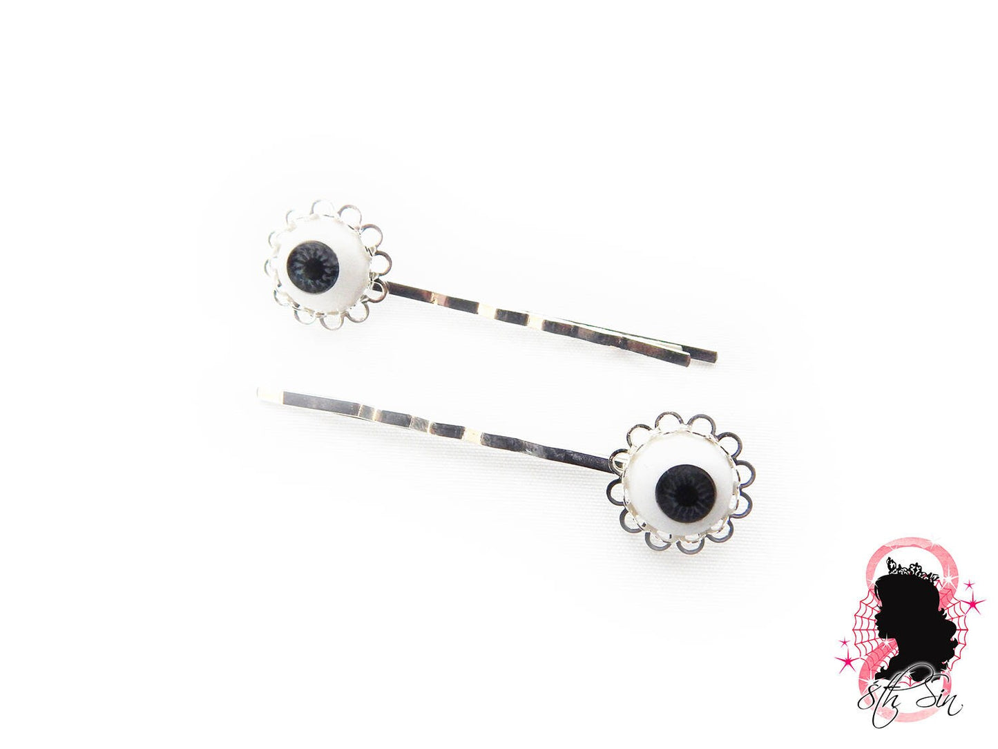 Antique Silver Eyeball Hair Slides - 8th Sin