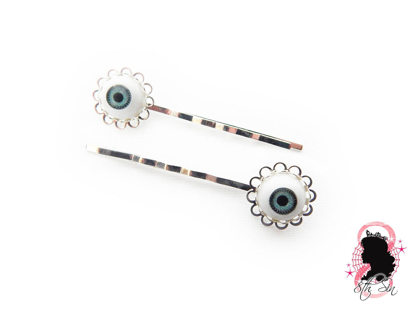 Antique Silver Eyeball Hair Slides - 8th Sin