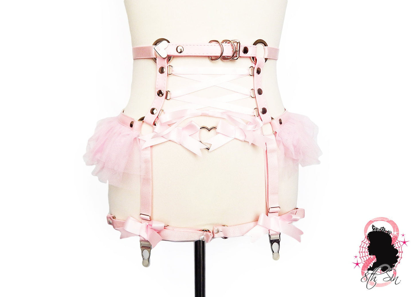 Pink Vegan Leather O Ring and Corset Harness Set - 8th Sin