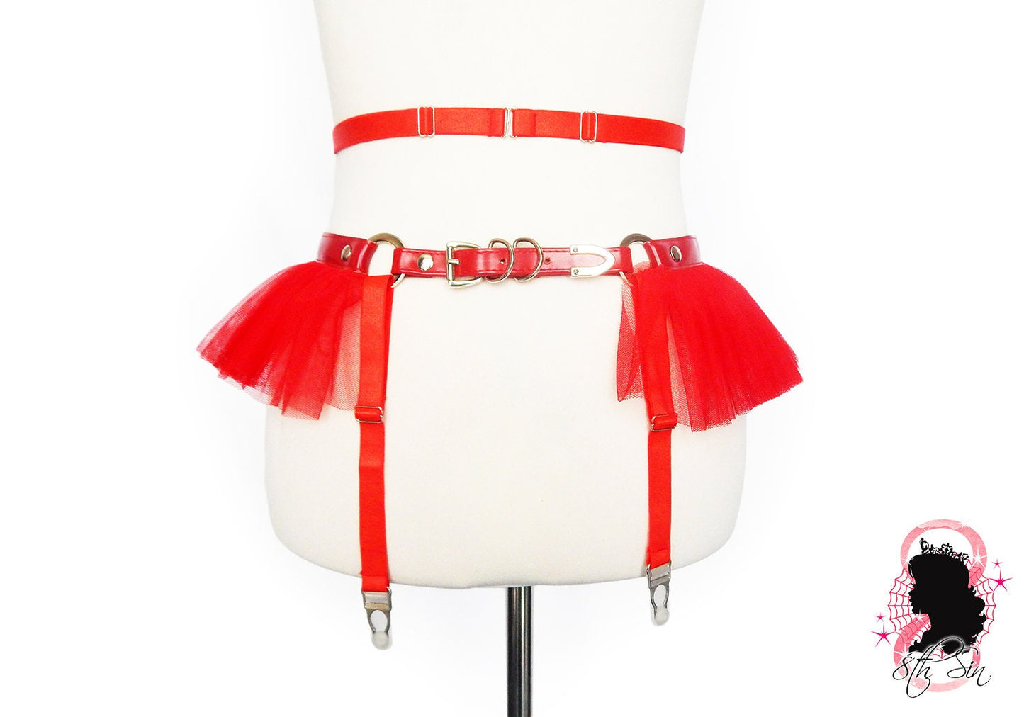 Red Vegan Leather Caged Mesh Body Harness Set - {{variant_title}}