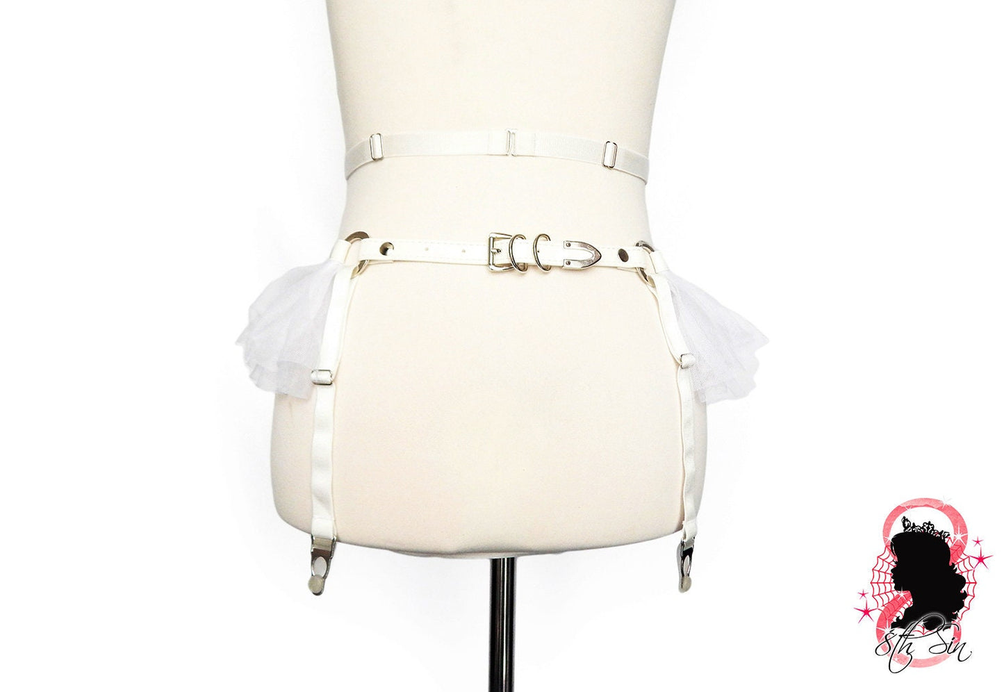 White Vegan Leather Caged Mesh Body Harness Set - {{variant_title}}