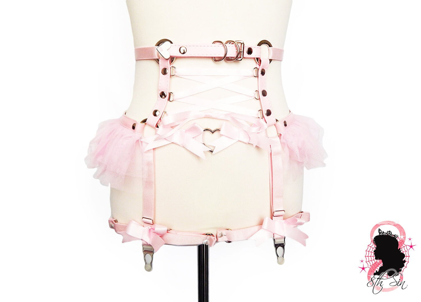 Pink Vegan Leather Cage and Corset Harness Set - 8th Sin