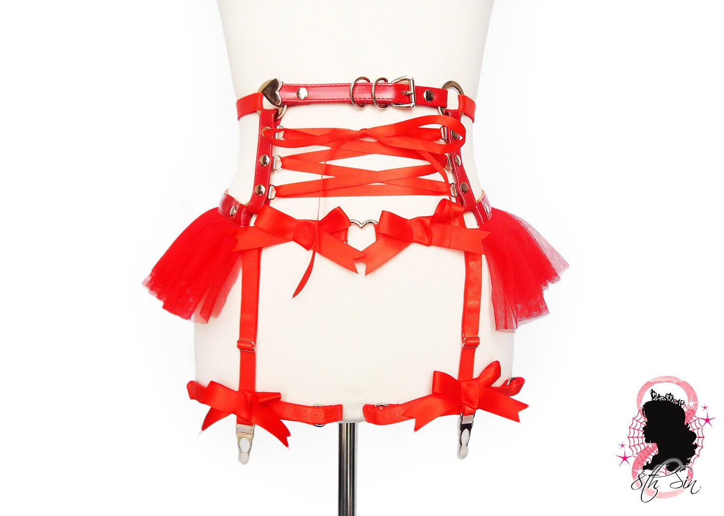 Red Vegan Leather Corset Body Harness Set - {{variant_title}}