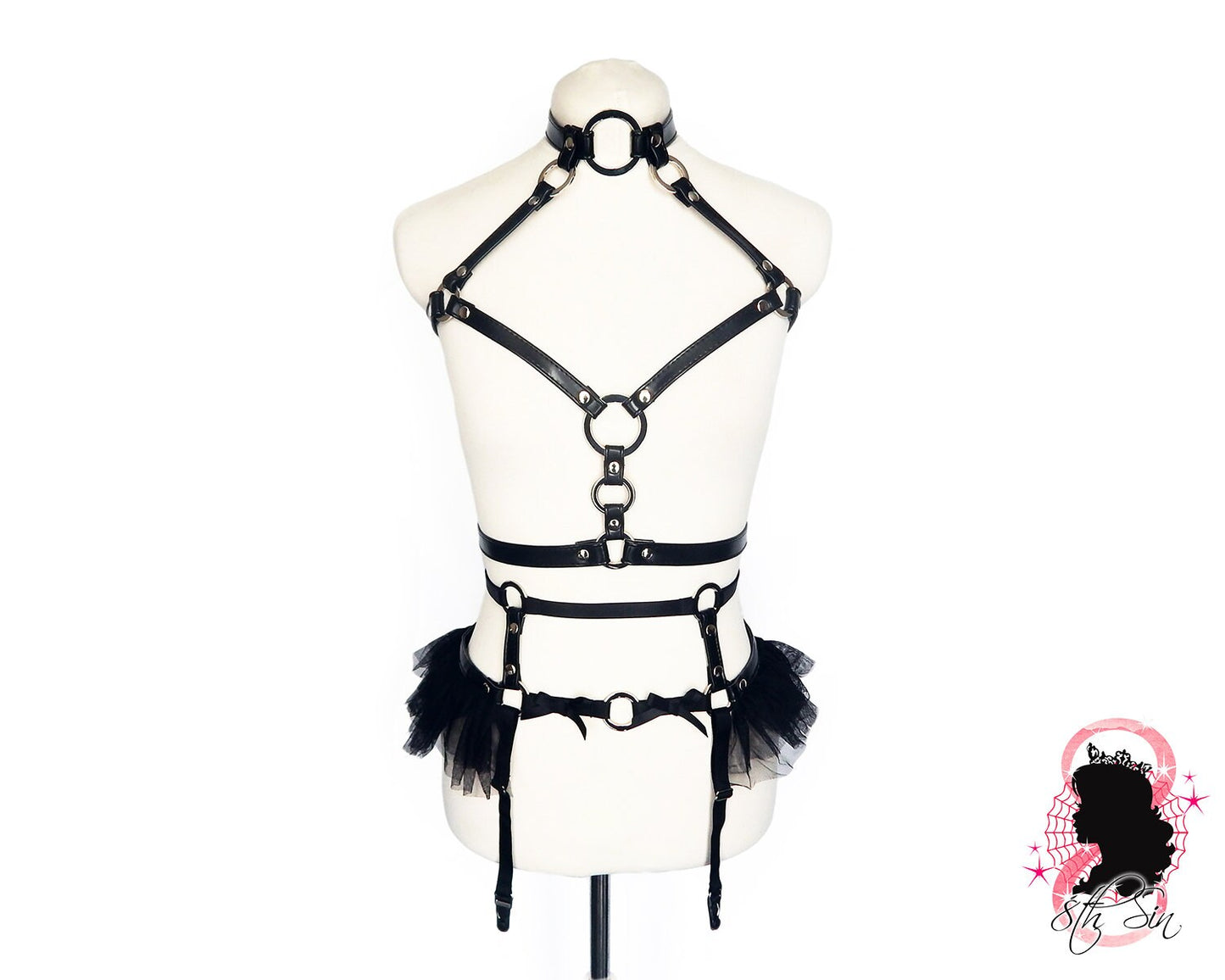 Black Vegan Leather O Ring Harness Set - 8th Sin