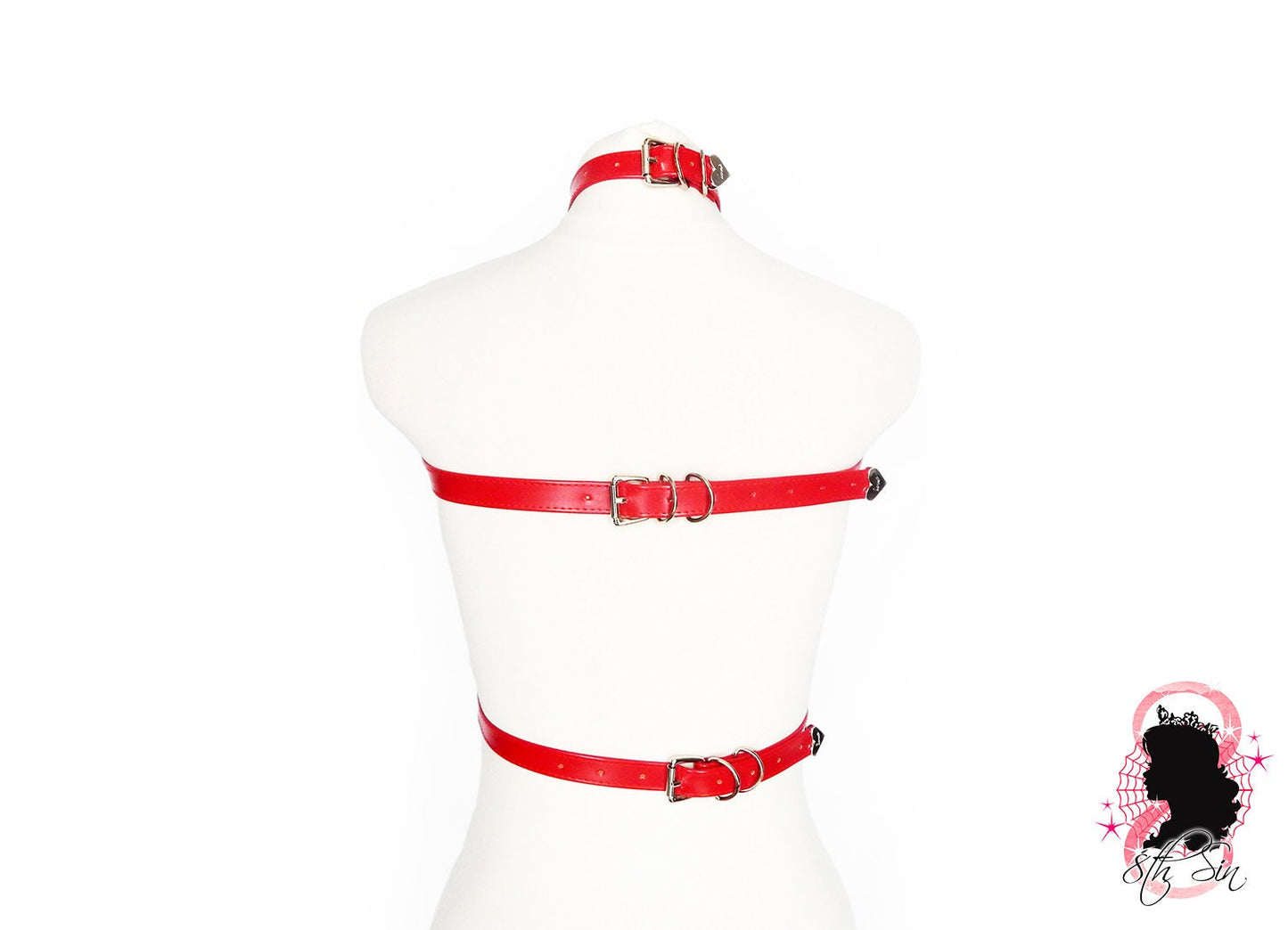 Red Vegan Leather O Ring Harness Set