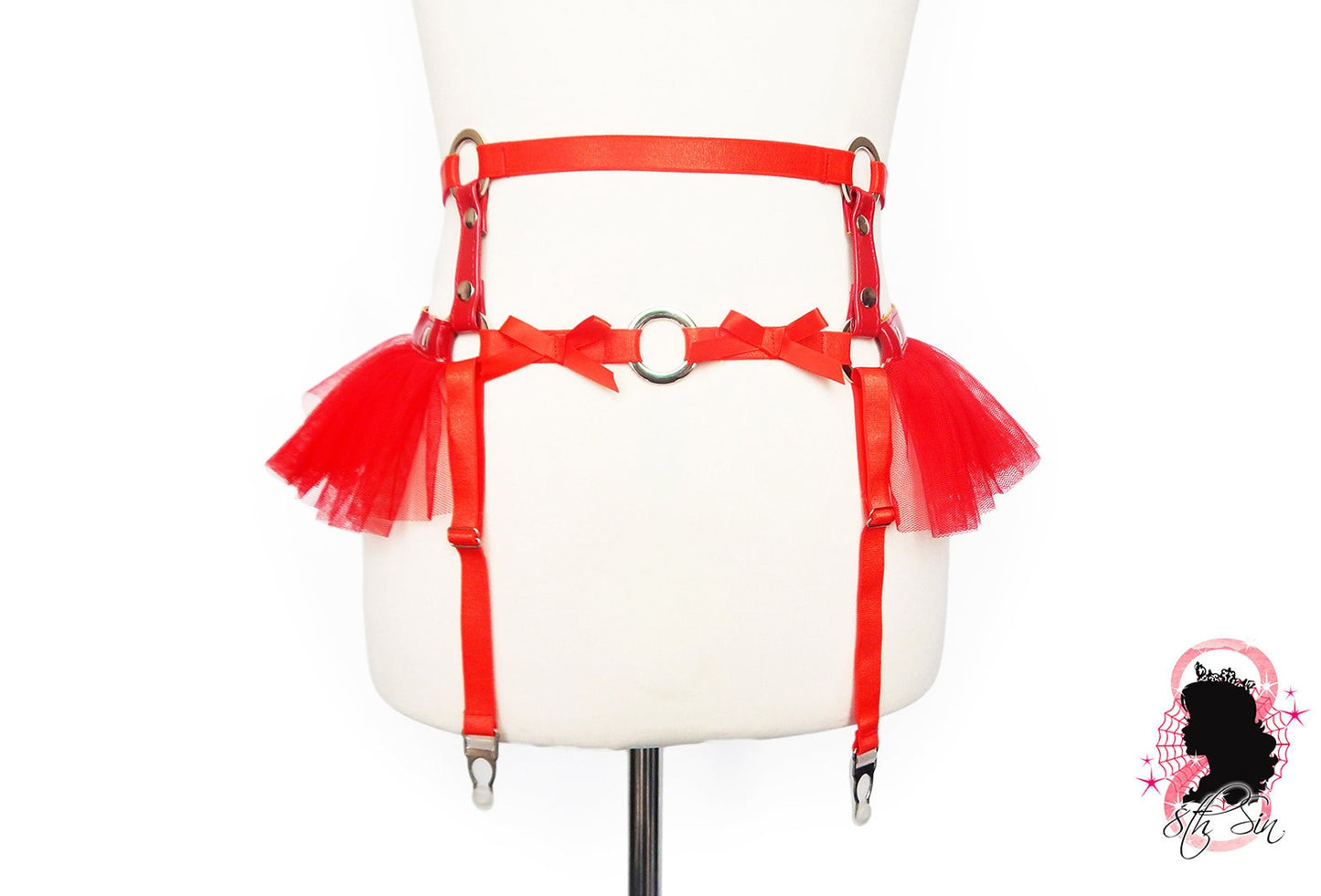 Red Vegan Leather O Ring Garter Belt